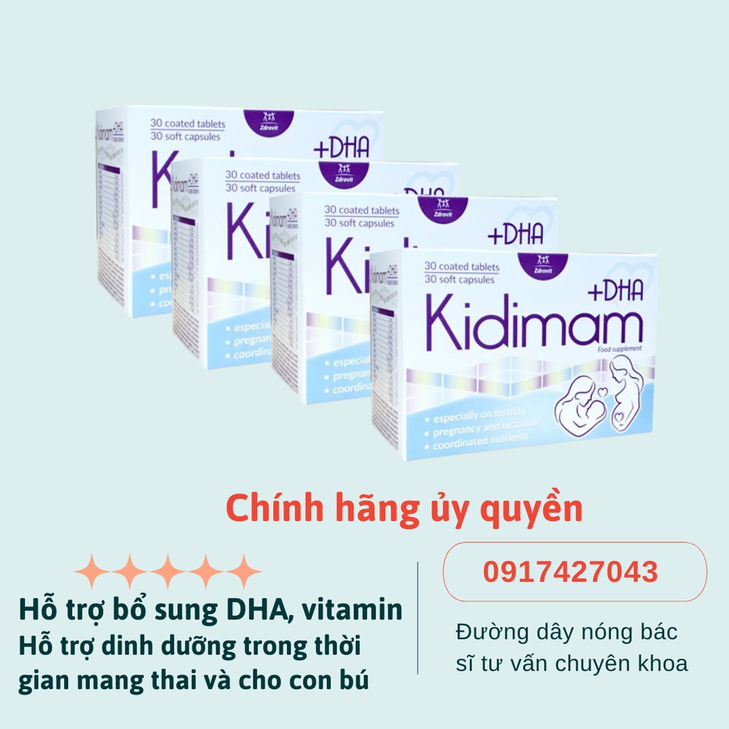 Thực phẩm bảo vệ sức khoẻ Kidimam + DHA bổ sung DHA và Vitamin cho phụ nữ mang thai và cho con bú