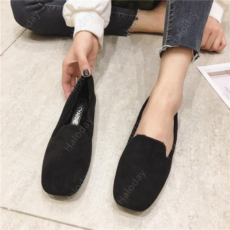 Giày Lười Da Lộn Đế Mềm Phối Nhung Ấm Áp Hợp Thời Trang Mùa Đông Size 35-41