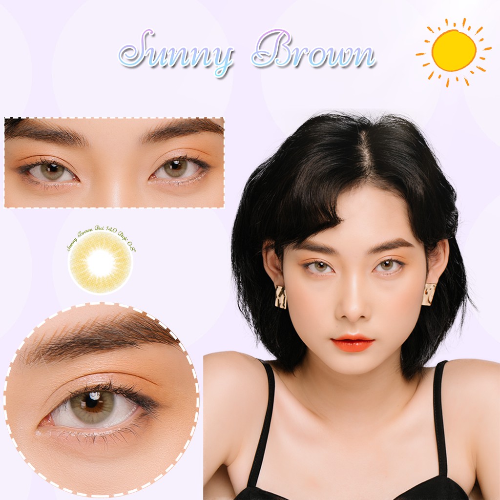 Kính áp tròng màu nâu rêu SUNNY BROWN , Lens cận  giãn tròng tự nhiên, đủ độ cận từ 0 đến 8 diop , sử dụng 6 tháng .