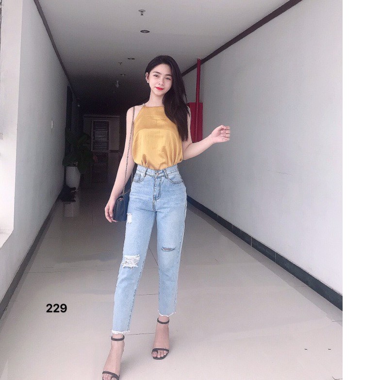 quần jean nữ dáng baggy rách 1 bên cắt 1 bên ms11-229