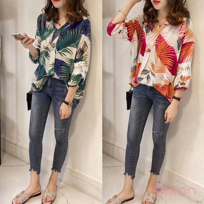 Áo kiểu phối ren in họa tiết thời trang dành cho nữ