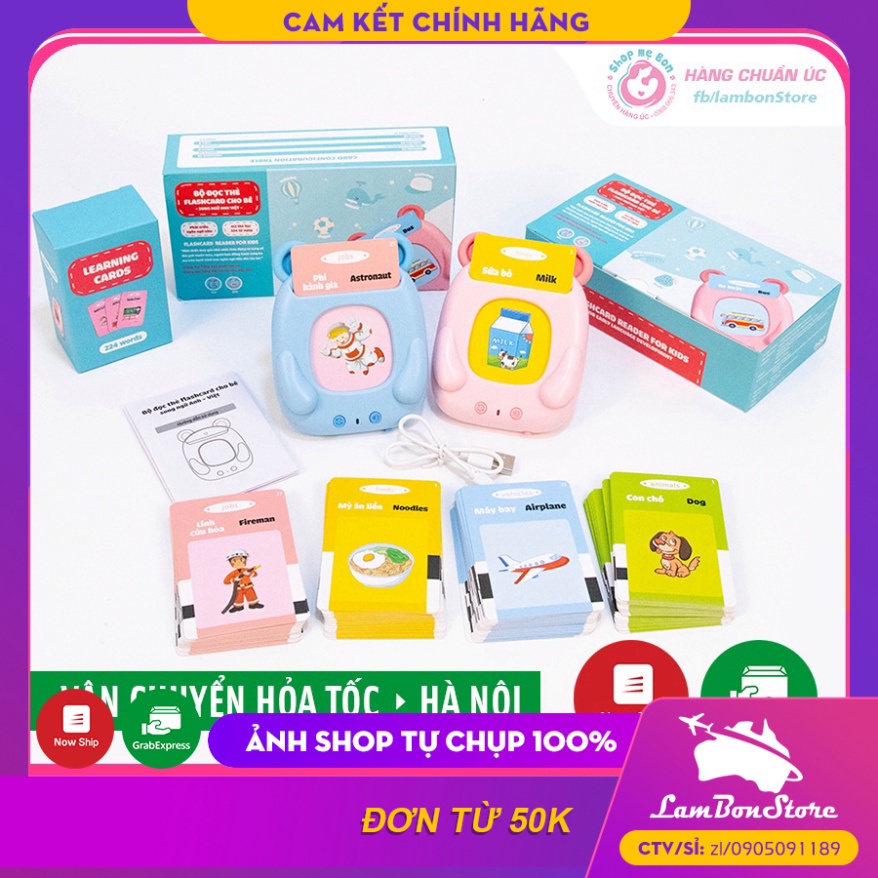 Máy đọc thẻ Flashcard song ngữ Anh Việt cho bé, bộ 112 thẻ học, 224 từ vựng