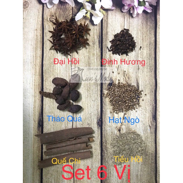 Set 3-6 vị nước Phở, Lẩu (gồm Quế, Đại hồi, thảo quả, đinh hương, hạt mùi, tiểu hồi)