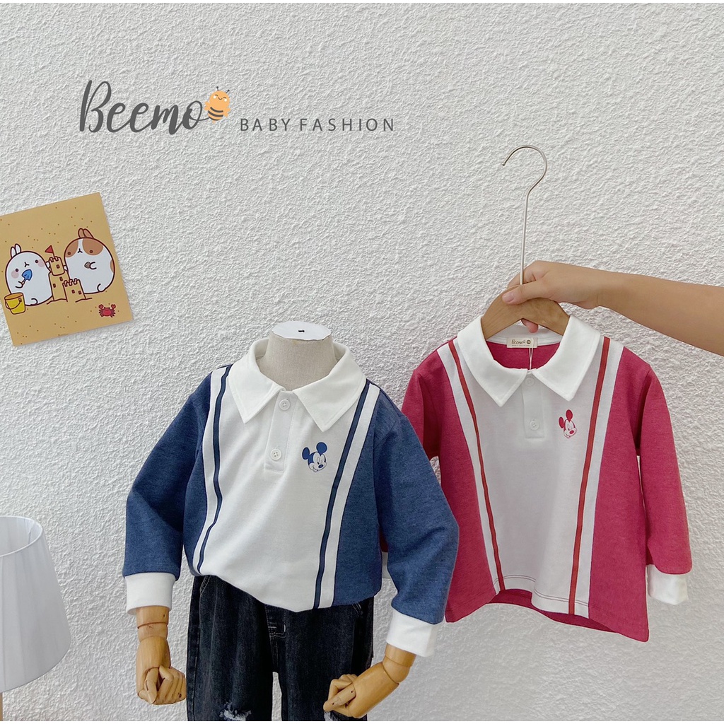 Áo polo dài tay Beemo chất liệu cotton mềm mại in hình Mickey cho bé trai, bé gái từ 1 đến 6 tuổi - 21A019