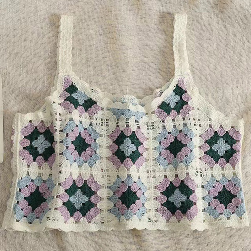 Áo Croptop Dệt Kim Không Tay Thiết Kế Rỗng Nhiều Màu Sắc Phong Cách Retro Dành Cho Nữ