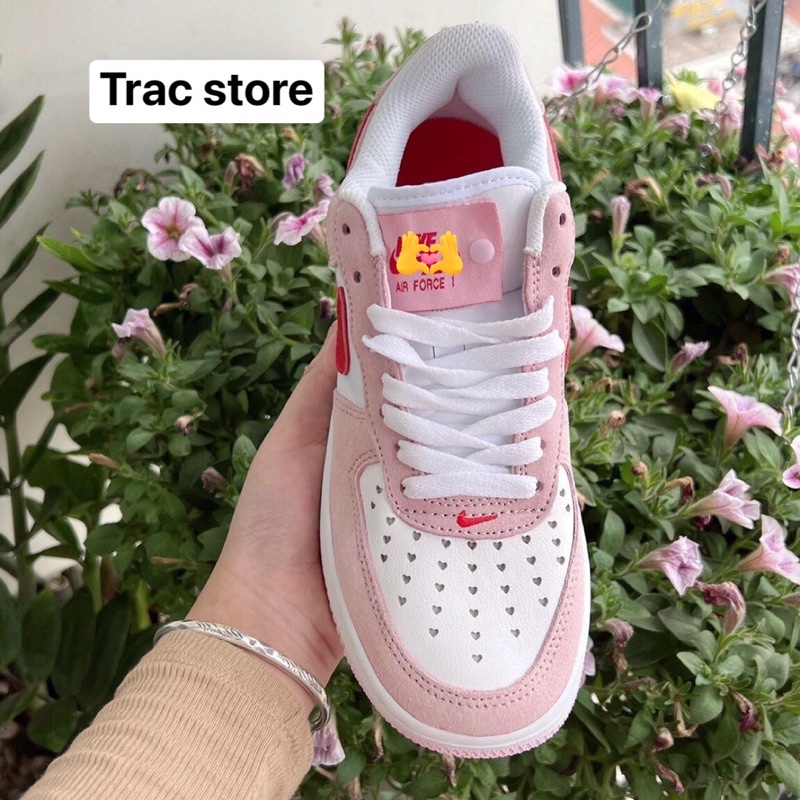 Giày thể thao af1 love valentin Giày sneaker trắng Hồng full sz nữ Bill box đầy đủ