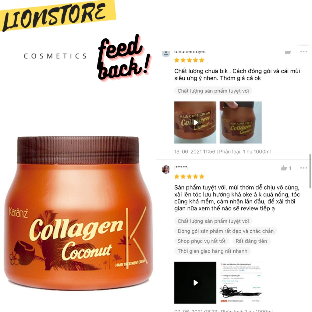 Hấp tóc kem ủ tóc Collagen Karanz dừa lùn màu nâu1000ml dưỡng chất Collagen giúp phục hồi và tái tạo tóc khỏe