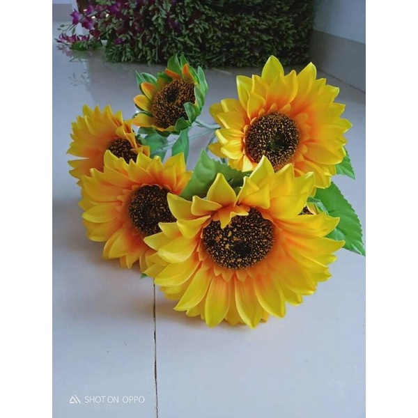Hoa Hướng Dương Giả bông 15cm Hoa Lụa Cao cấp Trang Trí Nhà Decor