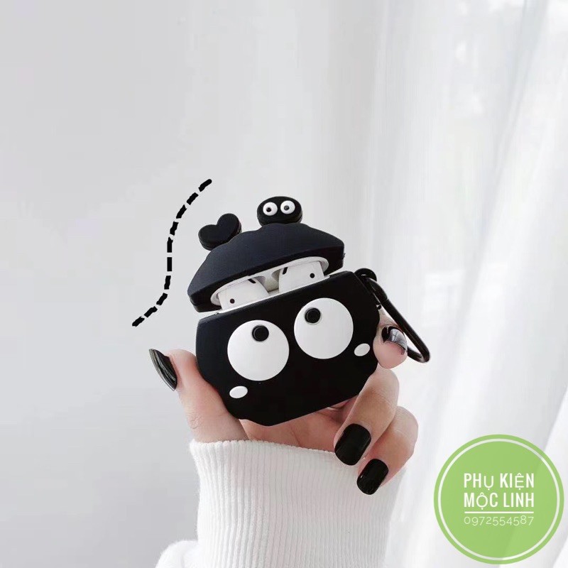 ☘️Tặng kèm móc treo☘️Case Airpod 1 2 3 Pro Mắt lồi tim đen - Vỏ bao bọc Cover đựng tai nghe không dây Airpods