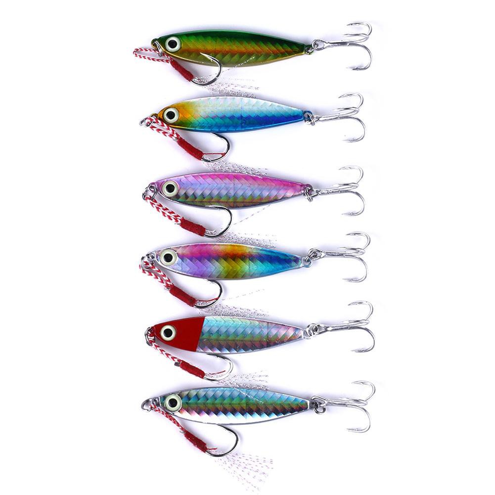 [COD]♠♠6 tấm sắt câu cá mồi mồi chì nhân tạo Jig cứng bả w / Treble Hook