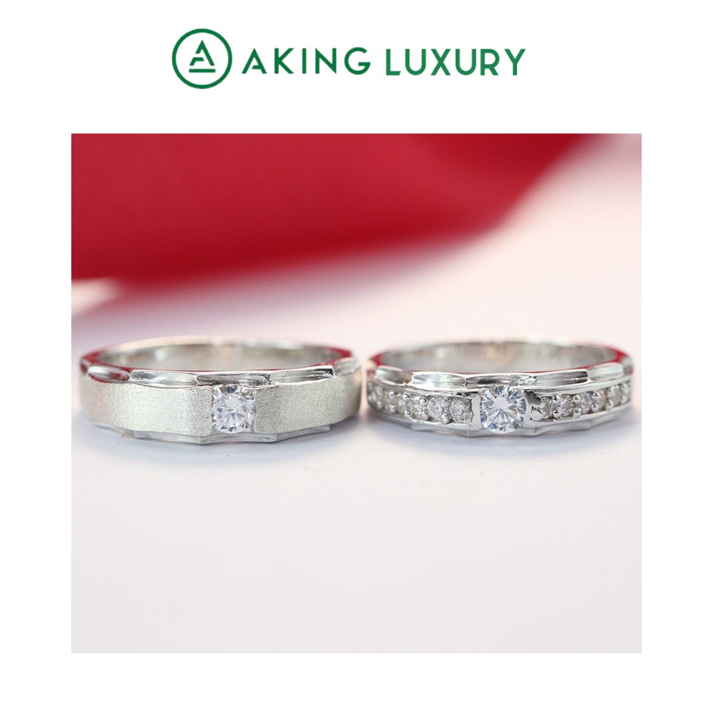 Nhẫn cặp AKING LUXURY AK31 cao cấp, Nhẫn nam, nhẫn nữ được thiết kế đồng điệu, điểm nhấn những viên đá tạo sự sang trọng