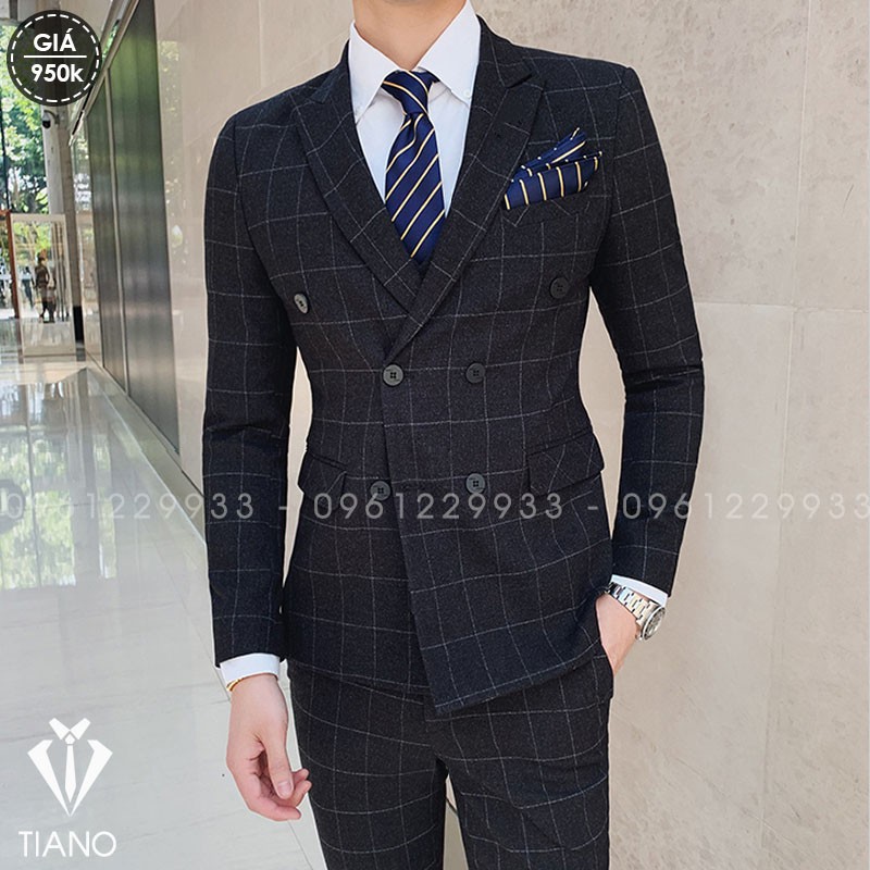 Bộ Vest nam cao cấp 6 khuy kiểu dáng Hàn Quốc cực sang trọng, vải 2 lớp dày đẹp, Suit Nam, vest nam Cao Cấp