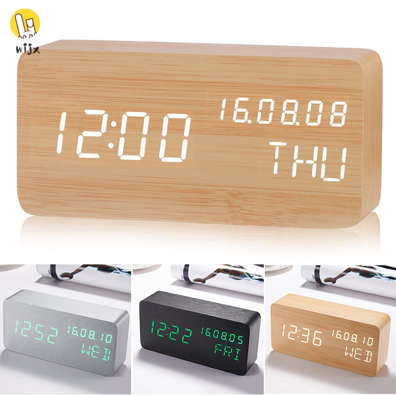 Đồng hồ báo thức kỹ thuật số để bàn bằng gỗ cổng USB có thể điều chỉnh độ sáng
