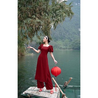 ÁO DÀI TAY BỒNG CỔ VUÔNG