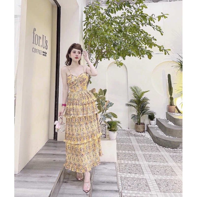 Váy hoa hai dây dập ly