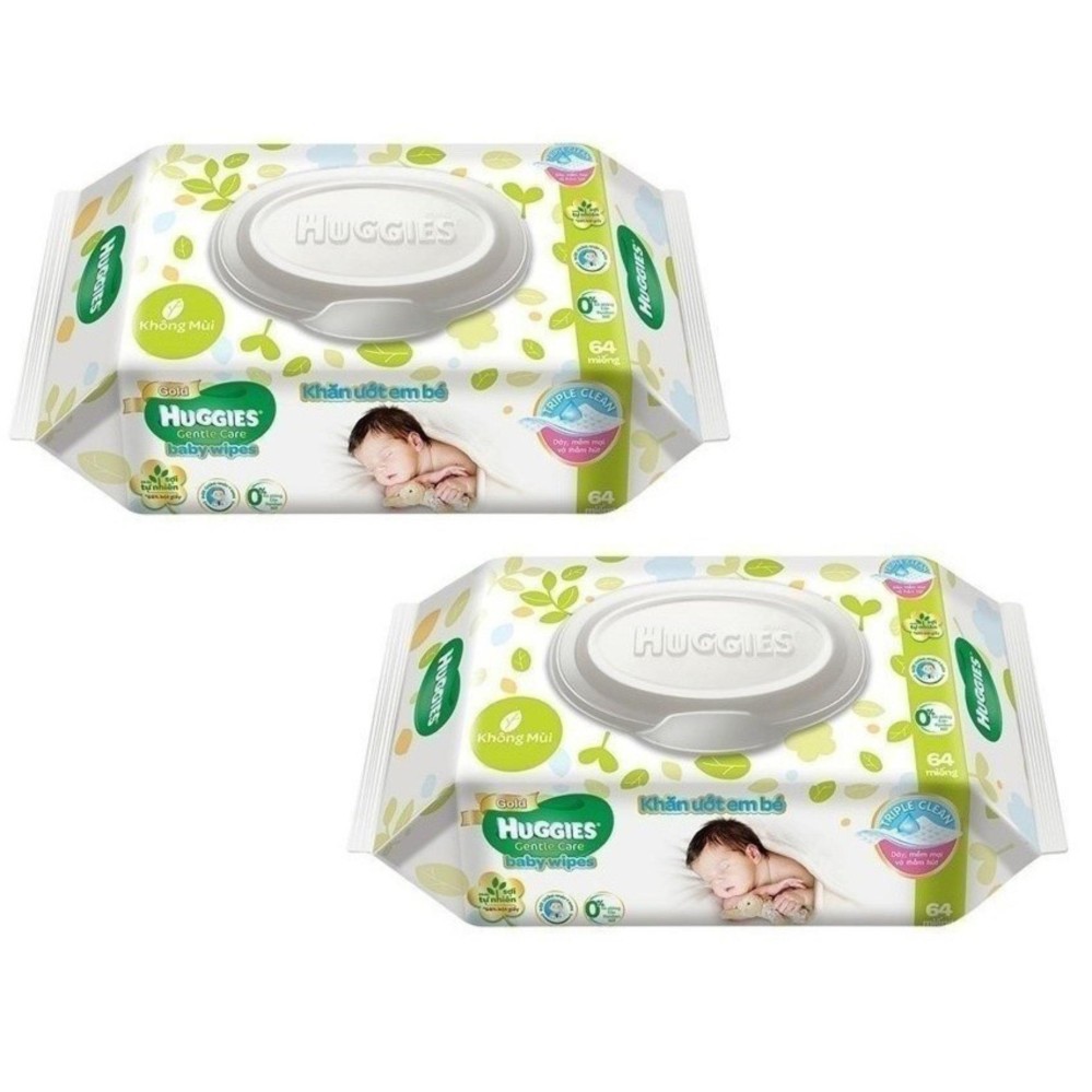 2 gói giấy ướt Huggies (64 tờ/ gói - Hàng chính hãng)