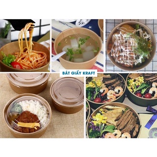 Combo 50 Bát Giấy Kraft 750ml & 1000ml - Bát Giấy Dùng 1 Lần Có Nắp Lavana