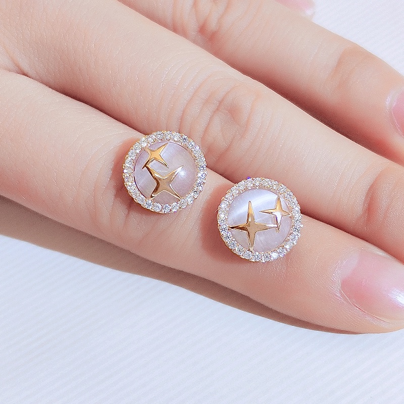 [Jiudolan] Khuyên Tai Ngôi Sao Đính Đá Opal Nhân Tạo Tinh Tế Đơn Giản Cho Nữ