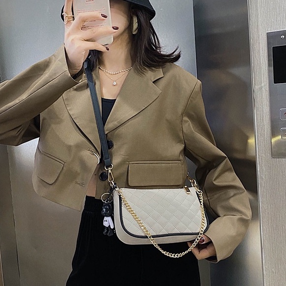 Túi kẹp nách, túi xách nữ đeo vai đeo chéo đi chơi giá rẻ trần trám tặng kèm gấu HQ 425