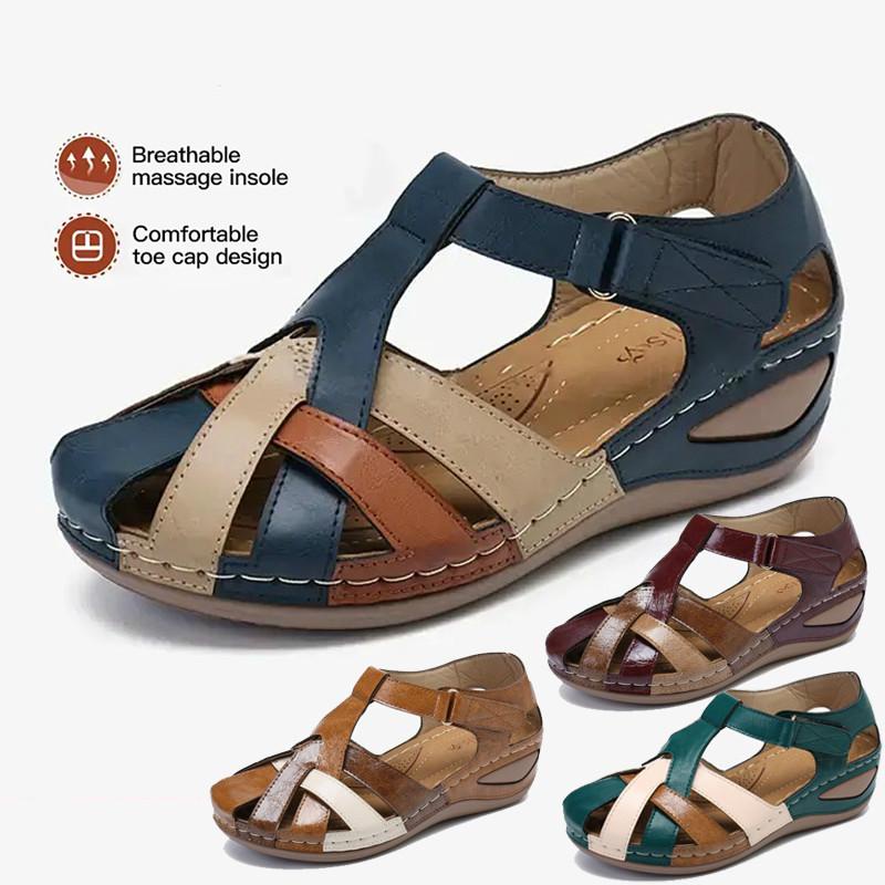 Tikp Giày sandal đế xuồng dày chống trượt phong cách retro thời trang dành cho nữ
