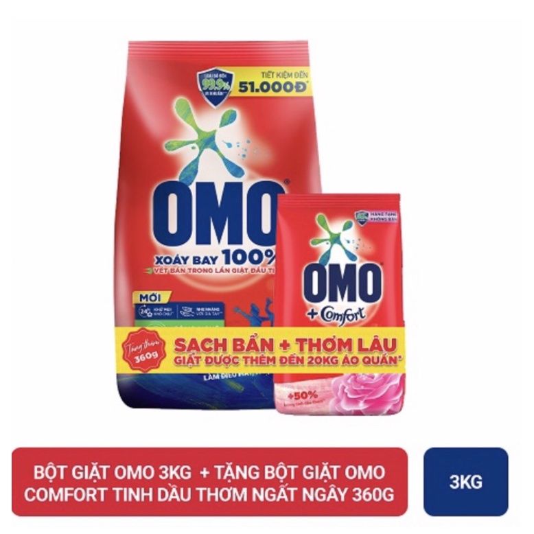 Bột giặt tay OMO hệ bọt thông minh công nghệ xanh 3Kg (Túi)