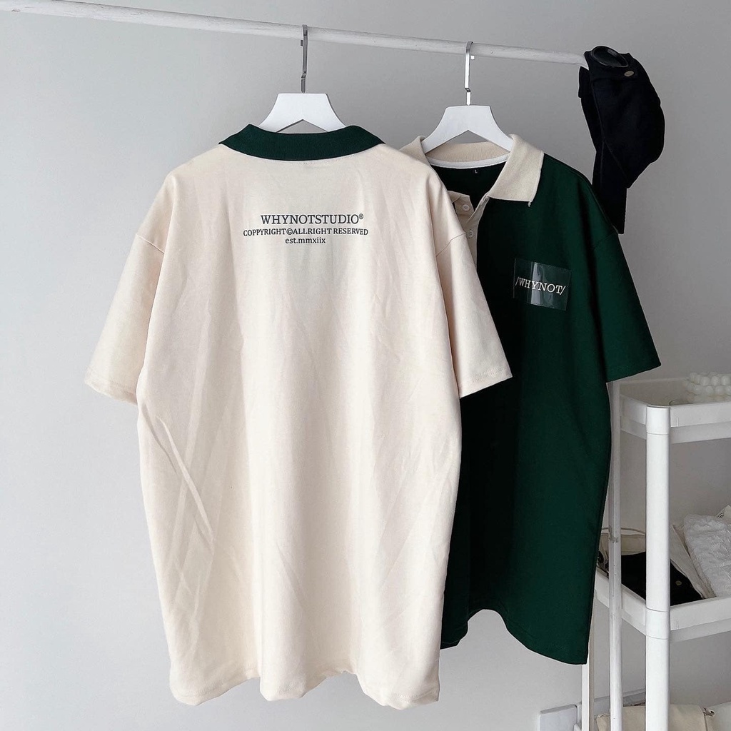 [sẵn]Áo thun polo sọc chữ thêu Why Not (ảnh thật tại shop) Tanazi Closet