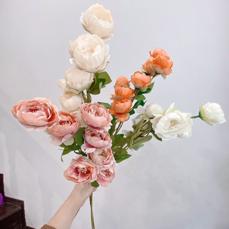 Cành Hoa hồng Trà 7 Bông Lụa Merber  Nhiều Màu, Búp Hoa Dài 75cm - Bông Trà Khô Hoa Giả Decor Trang Trí