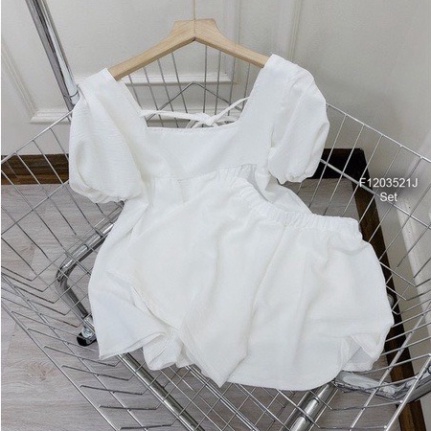 Bộ babydoll cổ hình vuông buộc dây chất đũi mát thiết kế tươi trẻ B5 Nội Y Xanh hàng đẹp trendy - nội y xanh