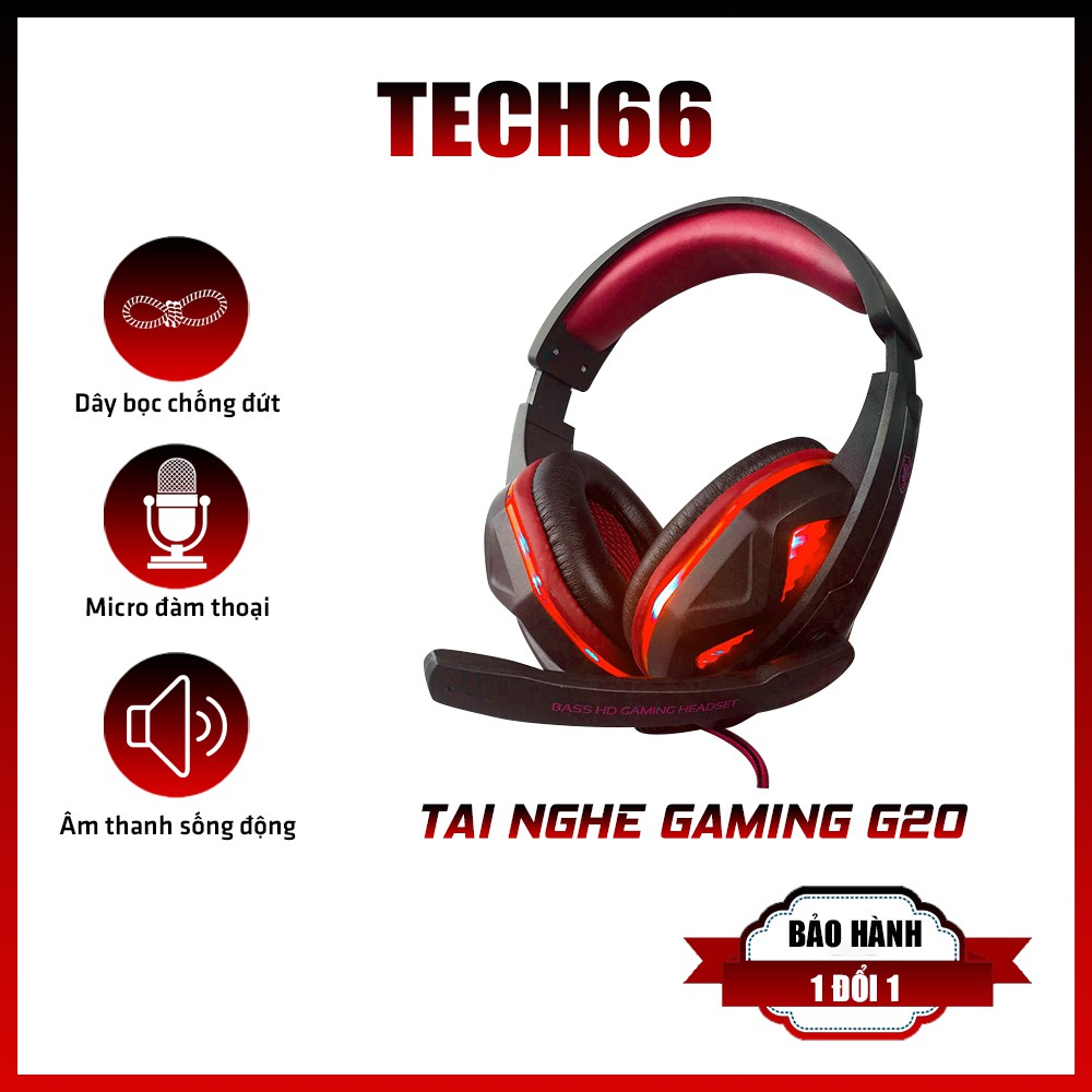 Tai Nghe Gaming Máy Tính Chụp Tai Chơi Game Có Dây Cắm Có Đèn Led Dùng Được Điện Thoại G20