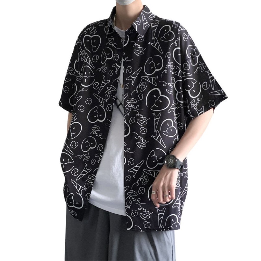 Sơ mi tay ngắn from rộng unisex nam nữ , sơ mi nam nữ vải voan lụa mịn mát free size 40kg - 70kg