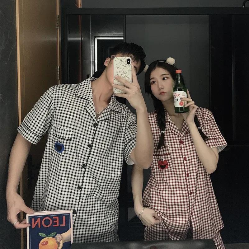 đồ ngủ cặp đôi mùa hè ngắn tay nam và nữ Hàn Quốc Sesame Street Nhật Bản phong cách mặc ở nhà giản dị phù hợp