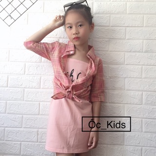 Set áo sơ mi kèm váy hồng