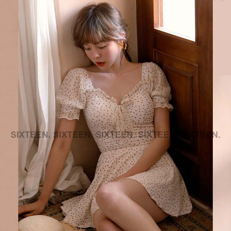 Váy Nữ, Đầm Nữ Chấm Bi Lưng Dây Đan Dịu Dàng, Dáng Xoè Thắt Eo SIXTEEN. | BigBuy360 - bigbuy360.vn