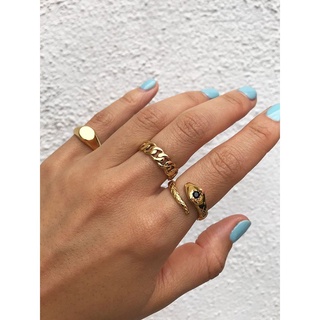 Bộ 3 nhẫn bằng kim loại họa tiết con rắn hình học màu vàng kim Có Thể Xếp Chồng Lên Nhau cổ điển đơn giản