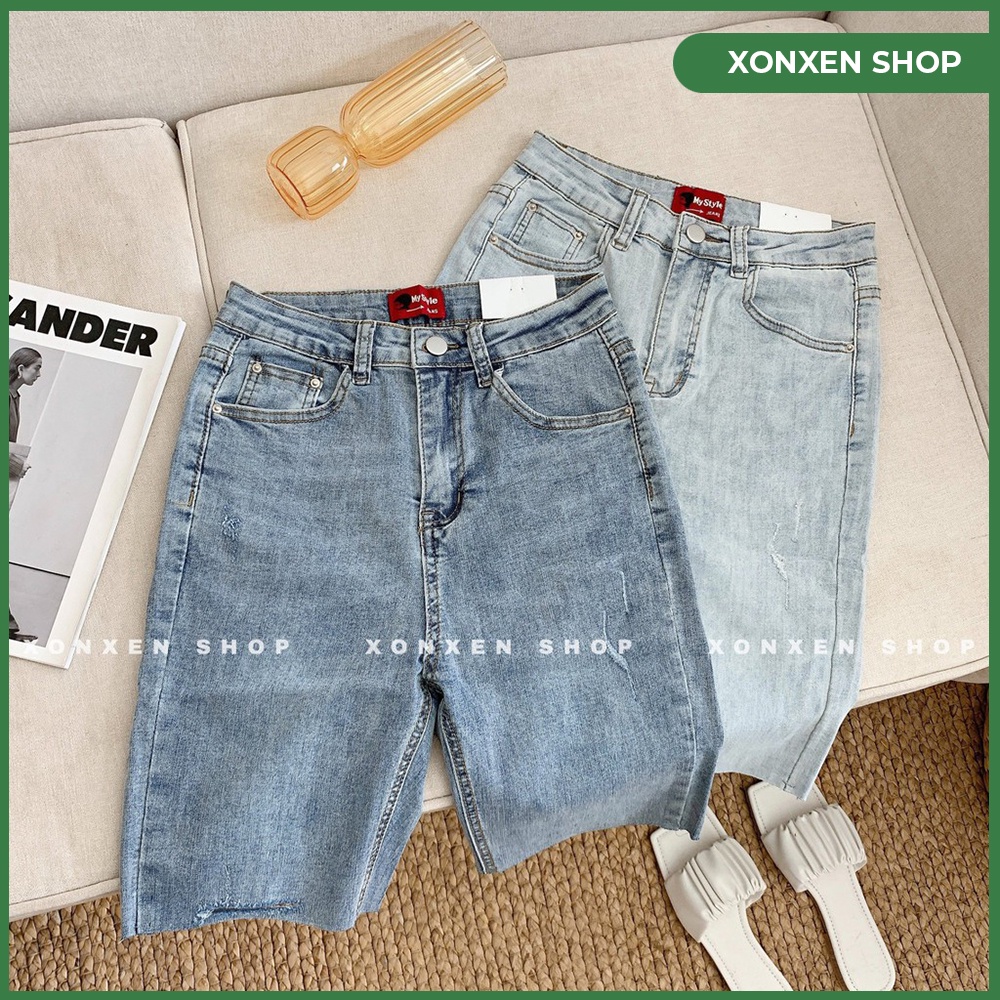 Quần jean ngố nữ quần lửng ôm xước đùi siêu co giãn XONXEN SHOP QUY NHƠN size S M L mã 5903