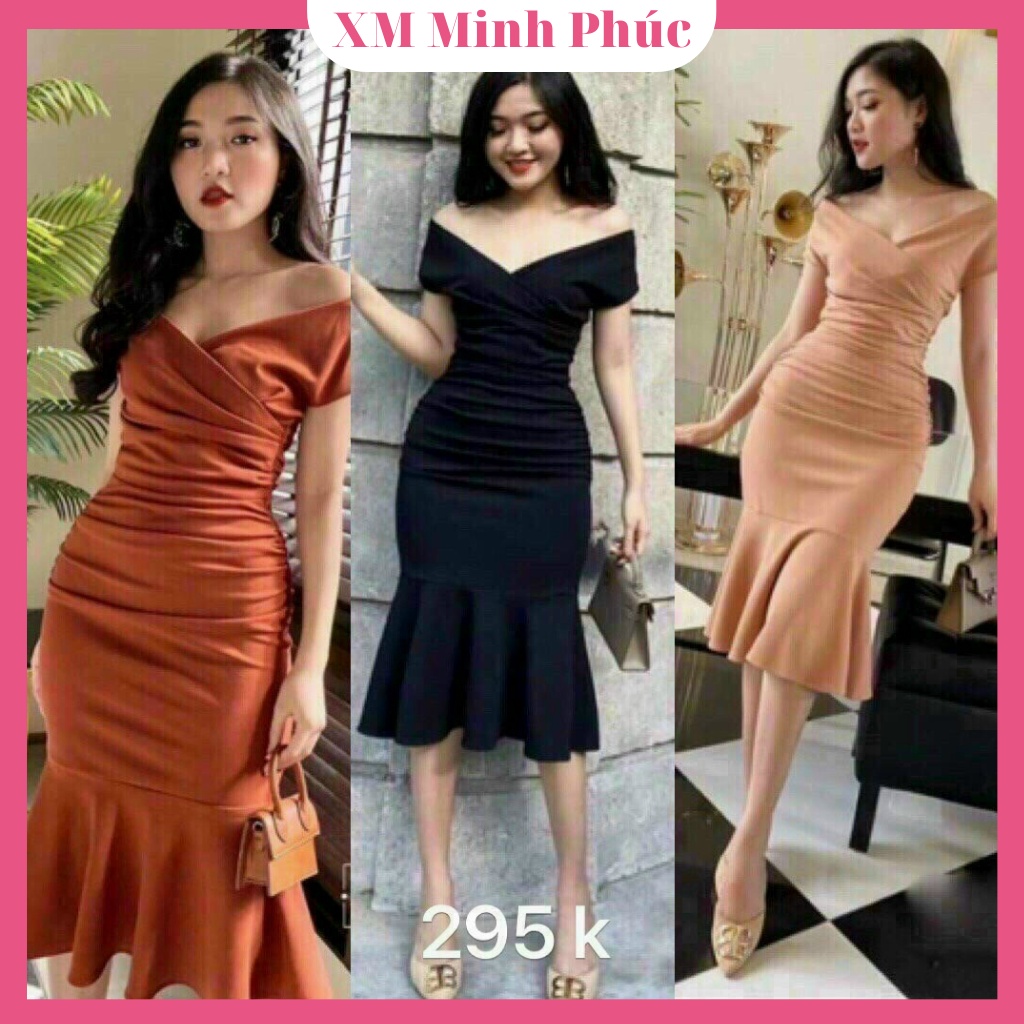 Đầm Body Sexy Dự Tiệc Dạo Phố Thiết Kế Trễ Vai Nhún Eo Đuôi Cá Sang Chảnh Thời Trang [XM MINH PHÚC]