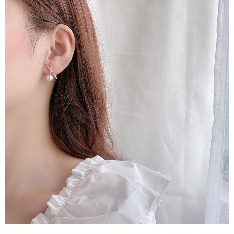 Khuyên tai mạ bạc 925 đính hạt ngọc trai nhân tạo phong cách Hàn Quốc đơn giản 2021 mới thời trang