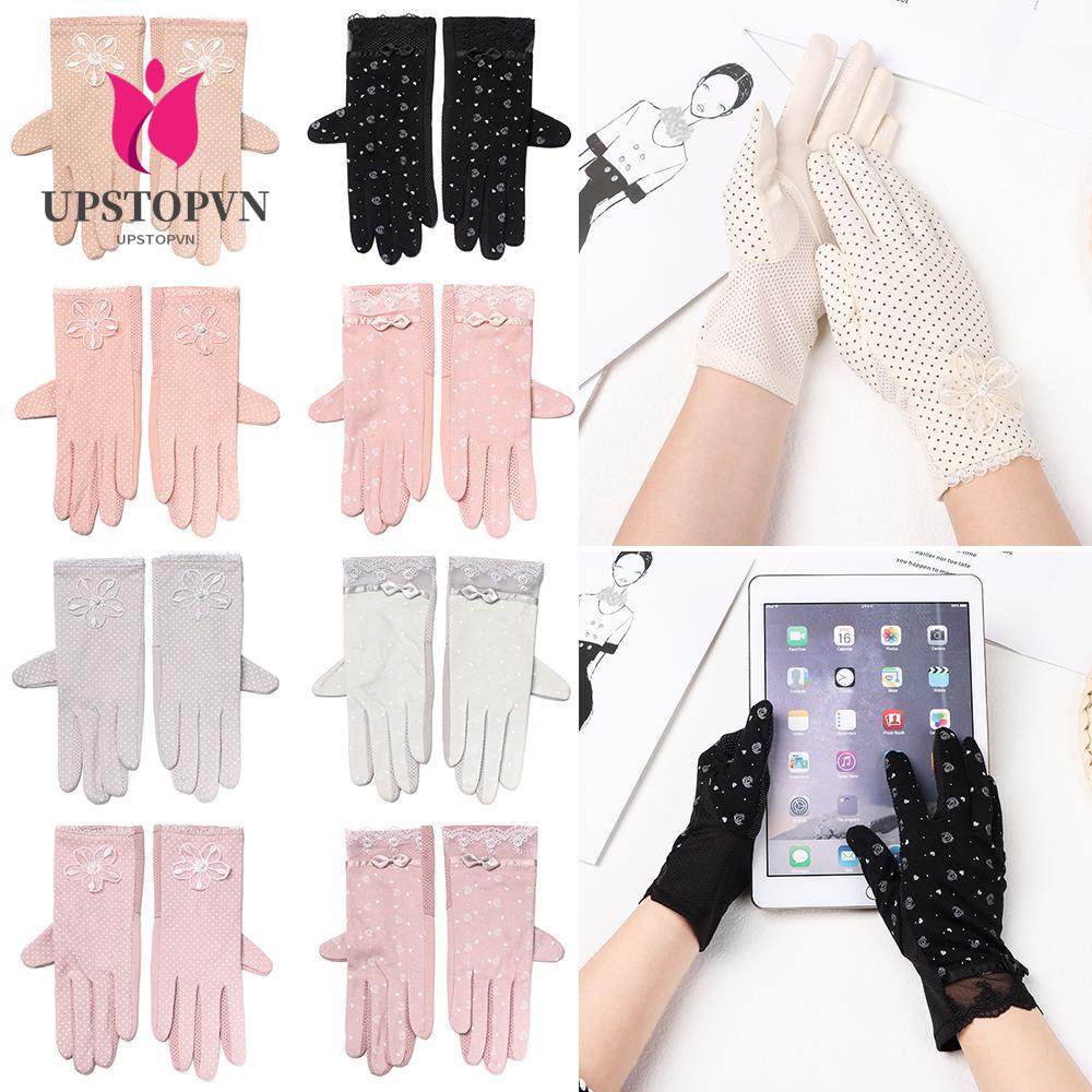 1 đôi găng tay lái xe chống nắng vải lụa lạnh mỏng có thể dùng màn hình cảm ứng thời trang cho nữ