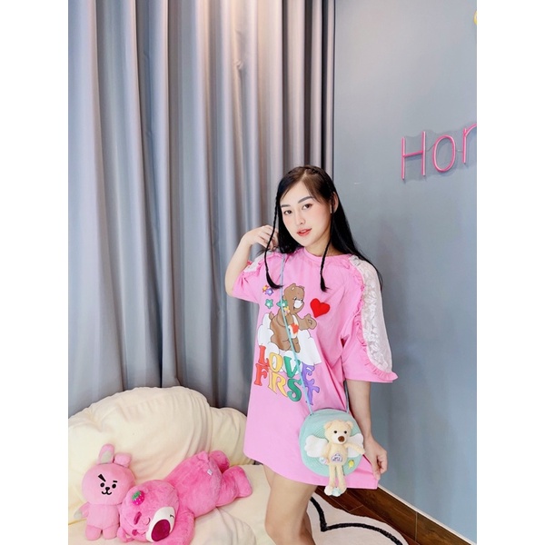 SET ĐỒ ĐI CHƠI - ĐẦM THUN PHỐI TAY REN KÈM PHỤ KIỆN DỄ THƯƠNG