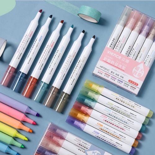 FREESHIP Bút highlight pastel dạ quang ghi nhớ, hộp 6 bút đánh dấu dòng cute dễ thương nhiều màu