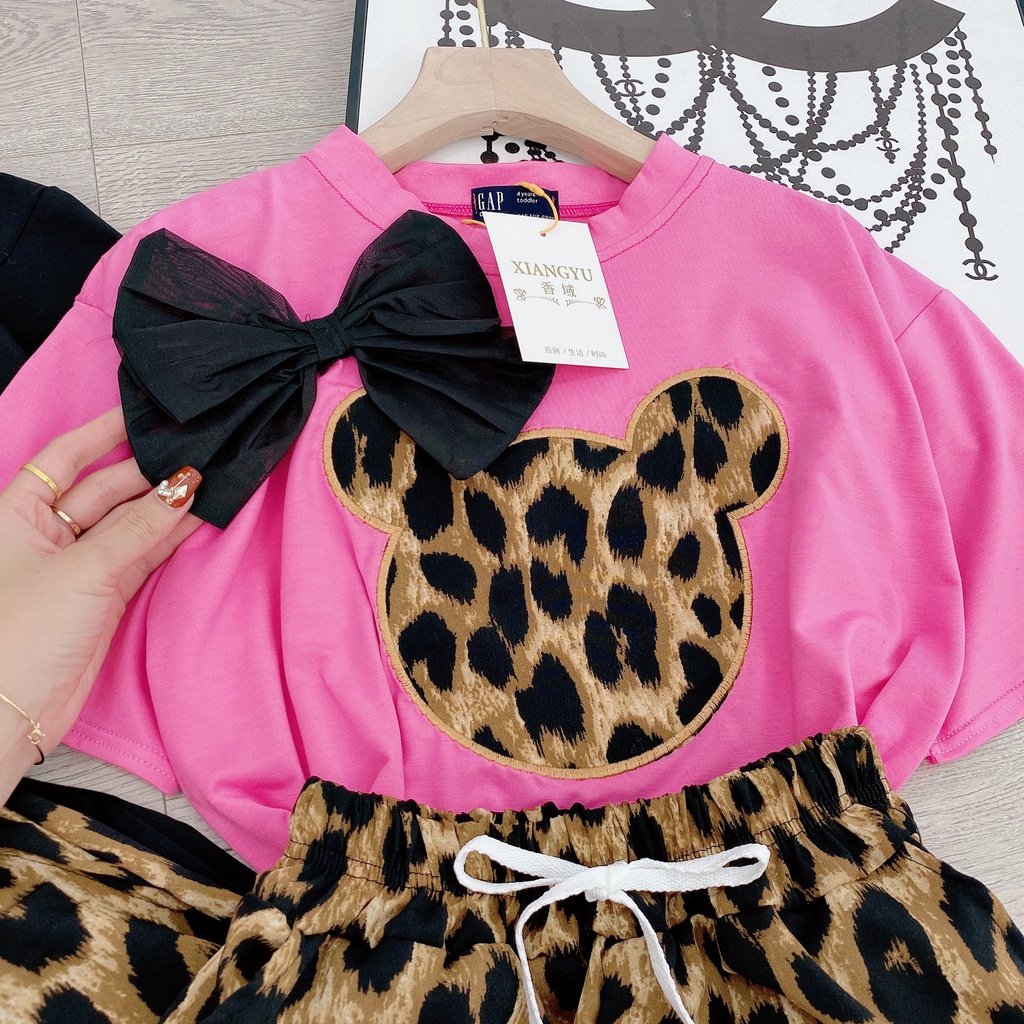 Set bộ áo phông nơ báo mix quần short đùi siêu cá tính BN206