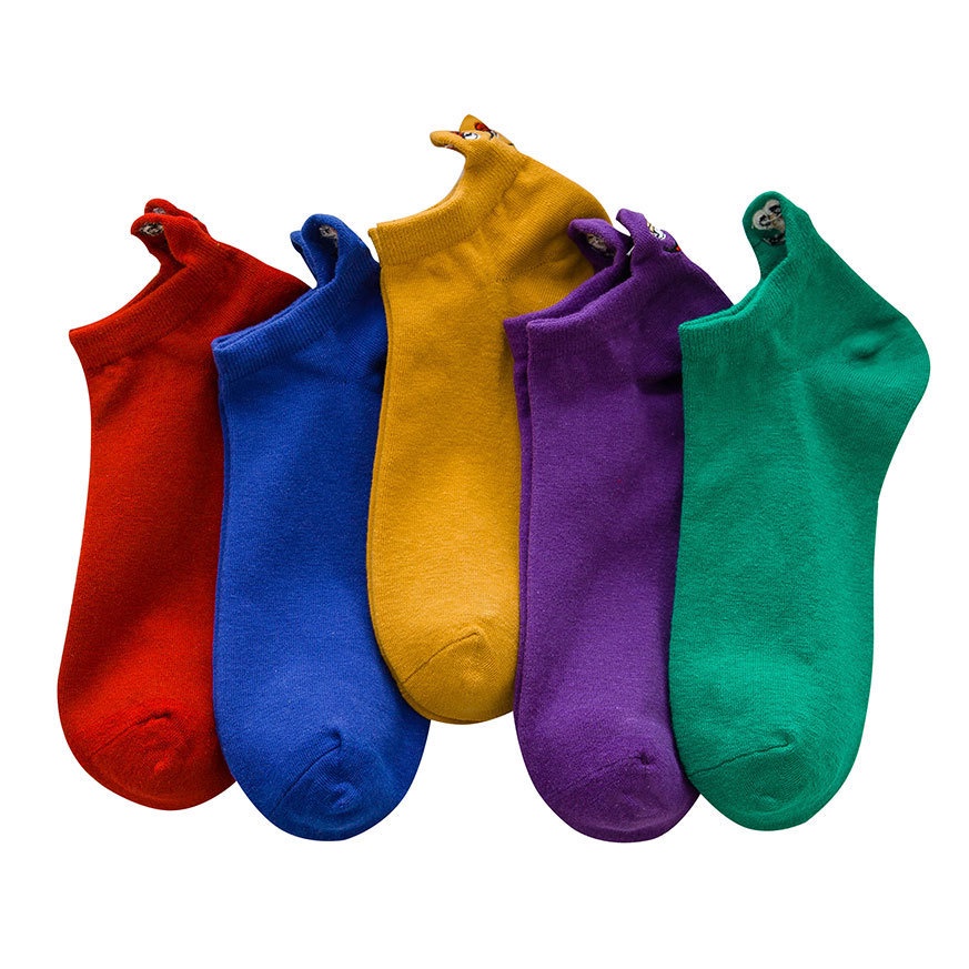 Vớ WAFNHA D259 cotton cổ thấp thêu họa tiết biểu tượng cảm xúc hoạt hình đáng yêu cho nữ