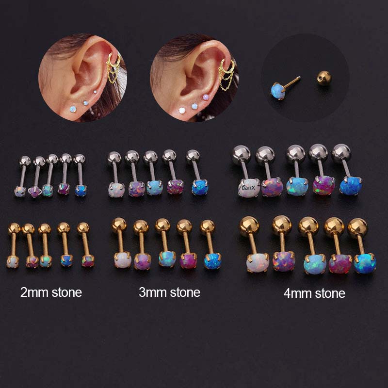 Khuyên đeo vành tai bằng thép không gỉ với đầu gắn dạng bi 20 Gauge