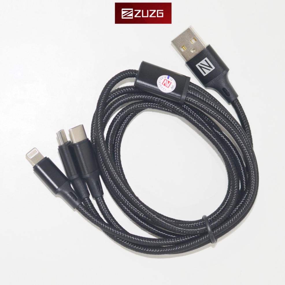 Cáp sạc đa năng 3 trong 1 dây dù chống đứt NY04 - Hàng chính hãng ZUZG