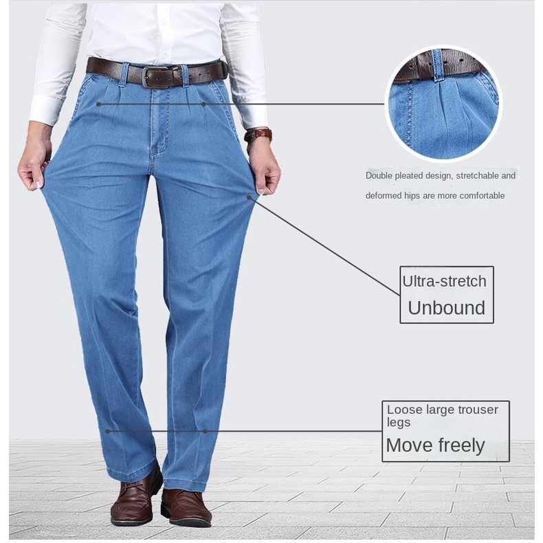 Quần Jean Dài Lưng Cao Dáng Rộng Thời Trang Xuân Hè Cho Nam Trung Niên 5 Tuổi 60