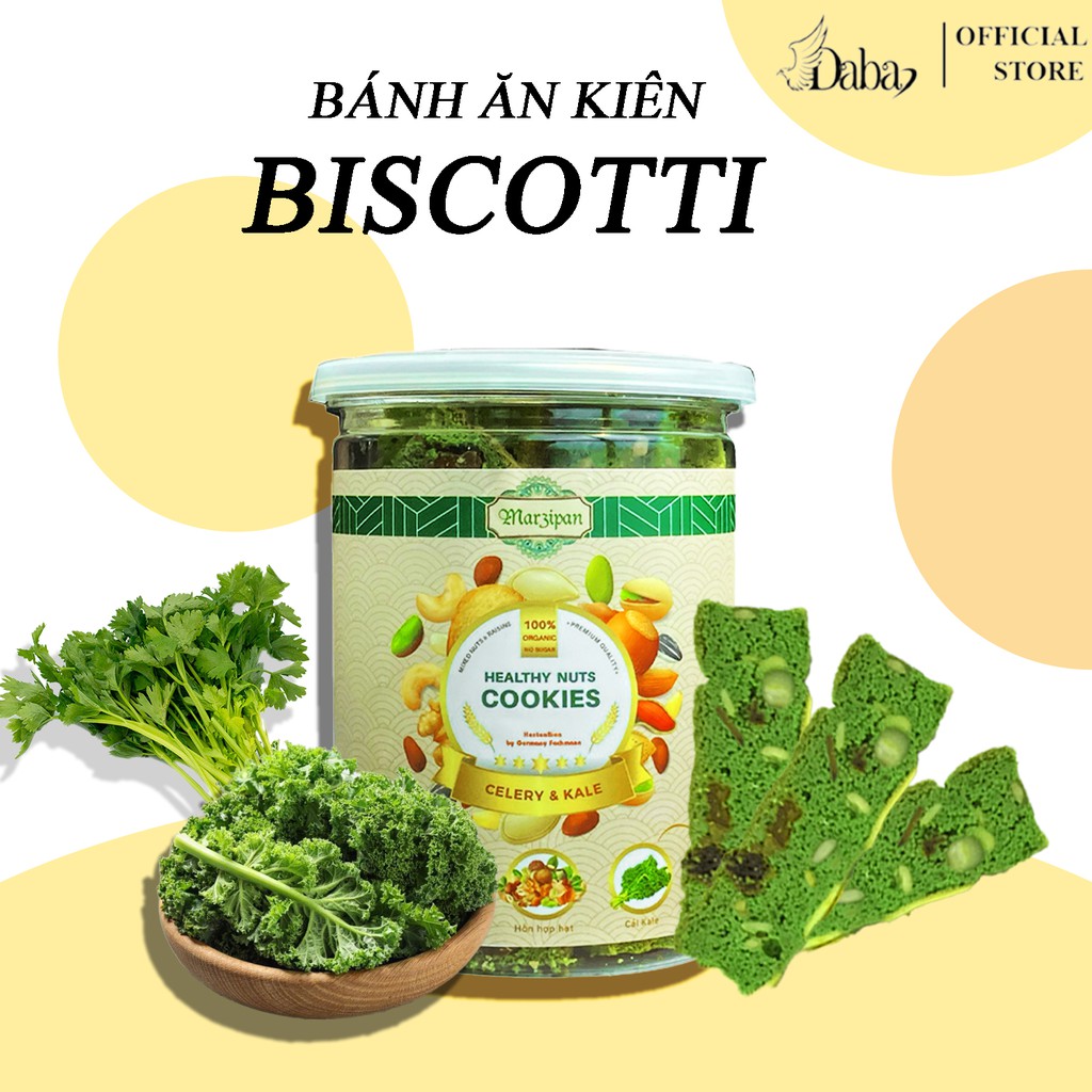 Bánh ăn kiêng giảm cân Biscotti mix Bột cần tây Bột cải xoăn với hạt dinh dưỡng nhân mắc ca, hạt dẻ cười (Hộp 90g, 145g)