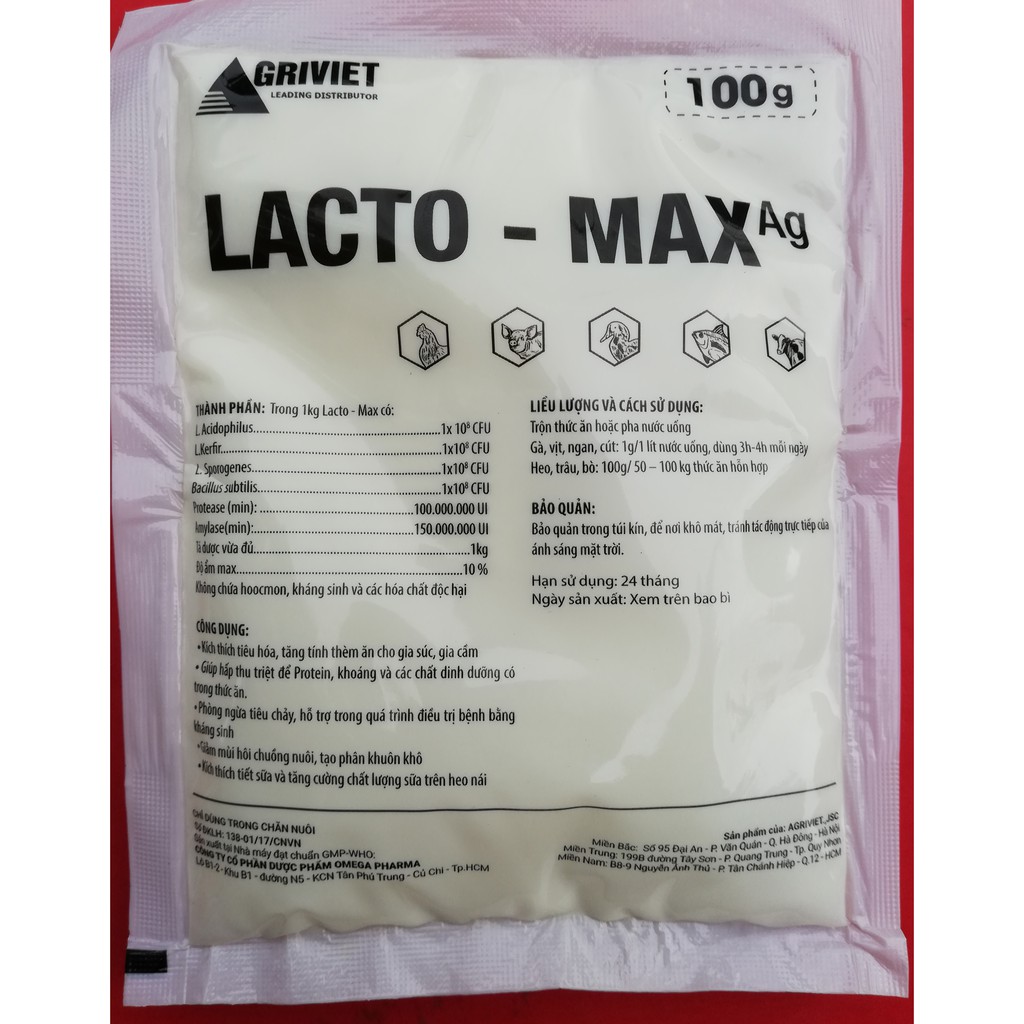 1 Gói LACTO–MAX Ag 100g Men tiêu hóa sống chịu kháng sinh, Phòng tiêu ch-ảy, kích thích tăng trưởng, giảm tiêu tốn thức