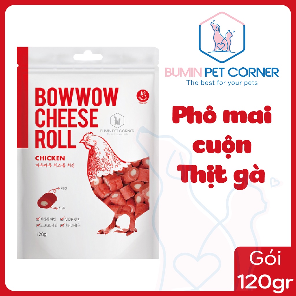 Snack Phô mai cuộn thịt gà Bowwow gói 120gr
