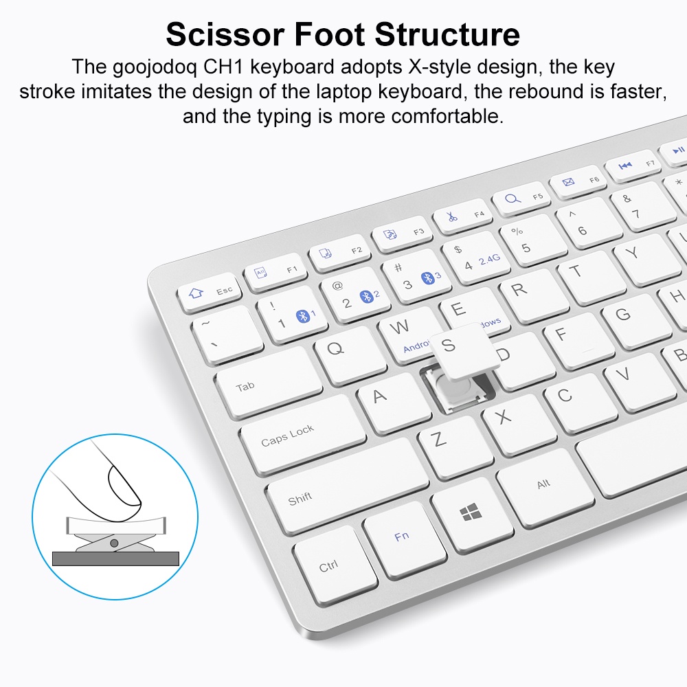 Bàn phím ko dây GOOJODOQ Bluetooth 5.0 2.4G 3 kết nối đa thiết bị thích hợp cho laptop táo