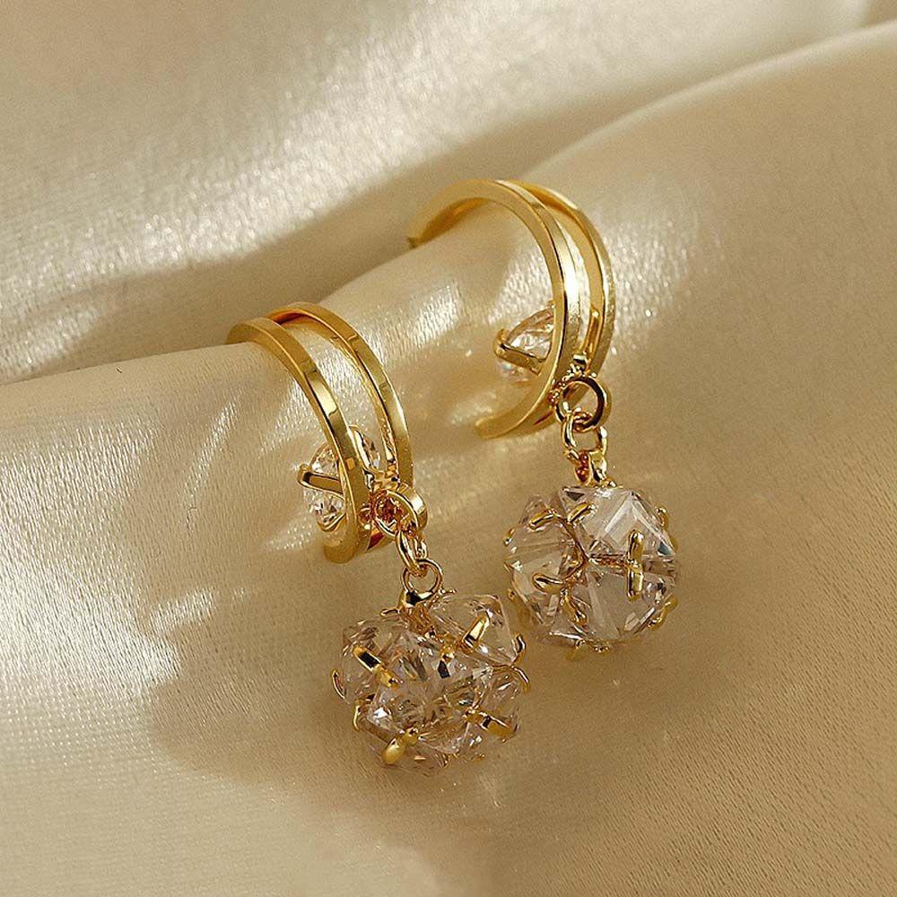 QQMALL Bông Tai Mạ Bạc 925 Đính Đá Zircon Thời Trang Dành Cho Nữ